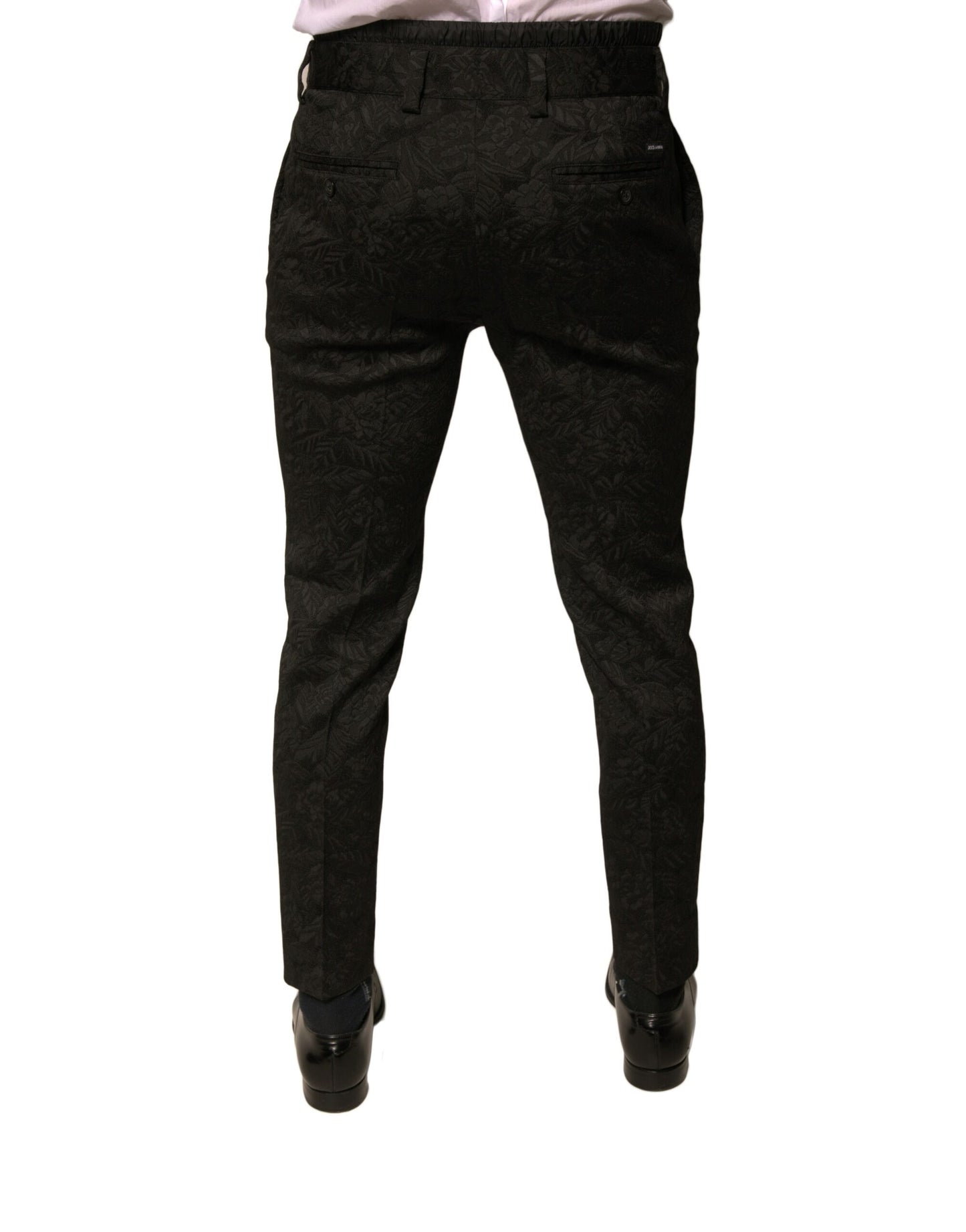 Dolce &amp; Gabbana Black Brocade Polyester Skinny Men Dress Pants