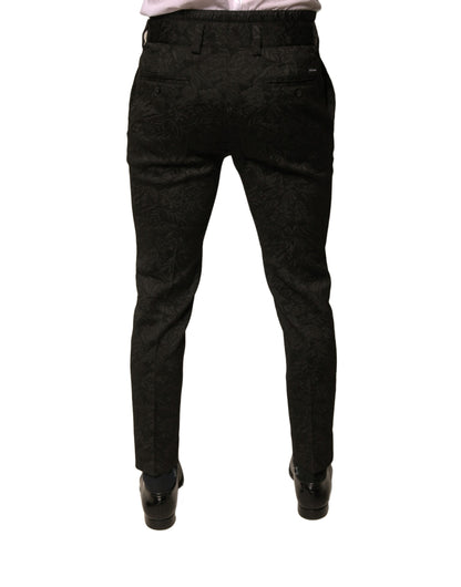 Dolce &amp; Gabbana Black Brocade Polyester Skinny Men Dress Pants