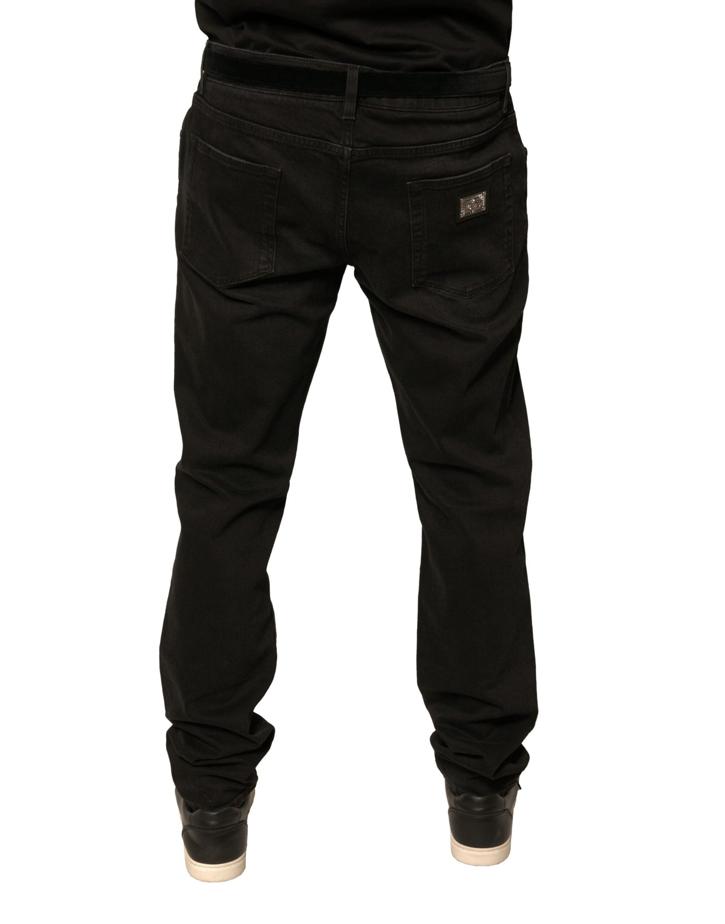 Dolce &amp; Gabbana Black Ripped Logo Cotton Skinny Denim Jeans
