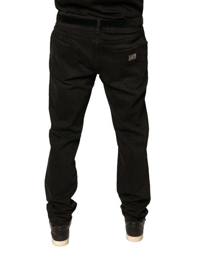 Dolce &amp; Gabbana Black Ripped Logo Cotton Skinny Denim Jeans