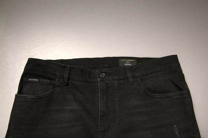 Dolce &amp; Gabbana Black Ripped Logo Cotton Skinny Denim Jeans