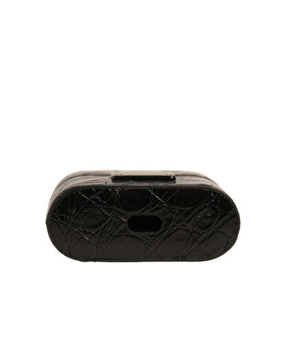 Dolce &amp; Gabbana – Airpods-Hülle mit Logo-Plakette aus schwarzem Leder und Metall