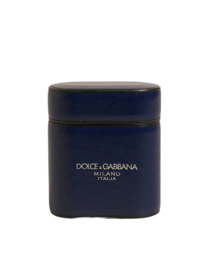 Dolce &amp; Gabbana – Airpods-Hülle mit Flip-Halter aus blauem Leder mit Logo-Print