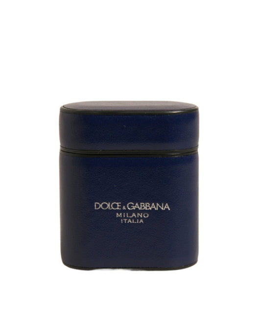 Dolce &amp; Gabbana – Airpods-Hülle mit Flip-Halter aus blauem Leder mit Logo-Print