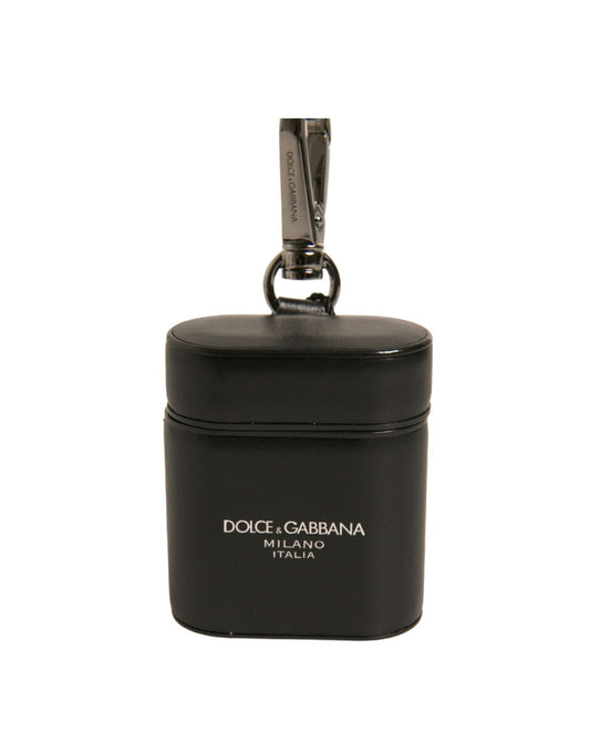 Dolce &amp; Gabbana – Airpods-Hülle mit schwarzem Lederlogo und silbernem Metallband