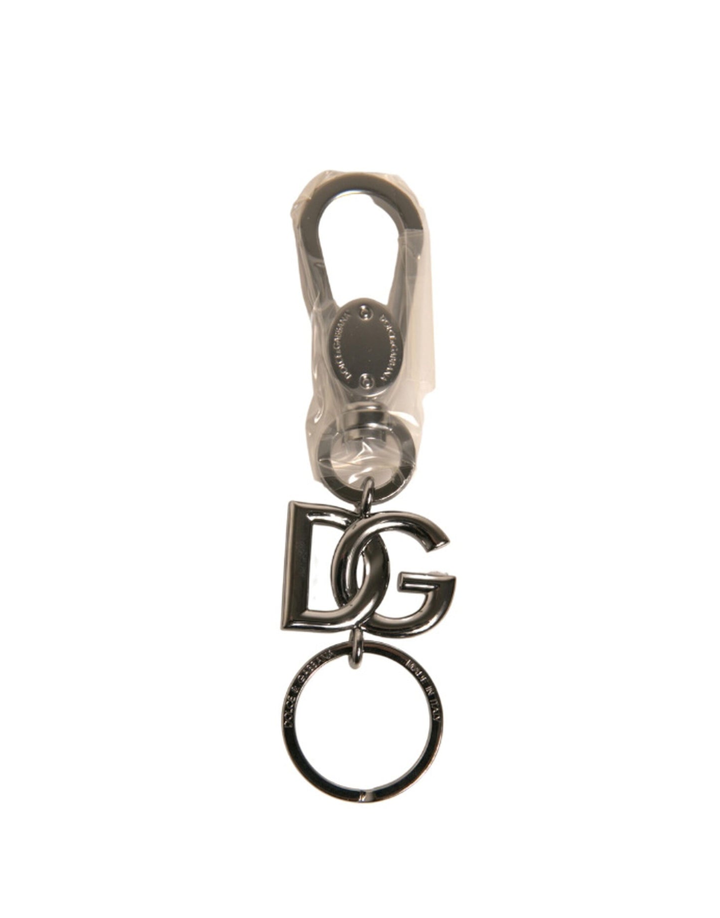 Dolce &amp; Gabbana Silver Brass DG Logo Keychain Metal Ring Keyring