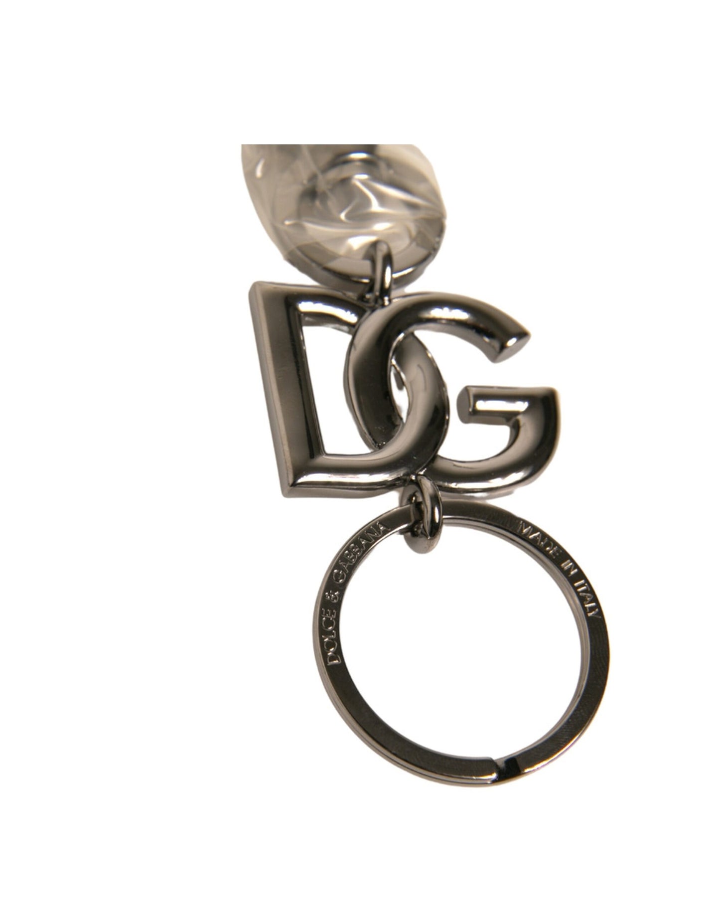 Dolce &amp; Gabbana Silver Brass DG Logo Keychain Metal Ring Keyring