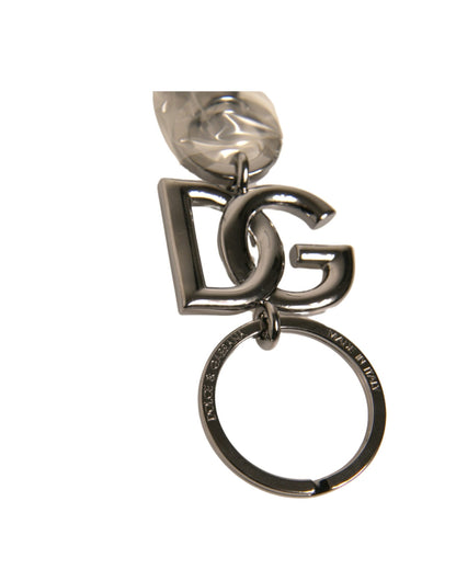 Dolce &amp; Gabbana Silver Brass DG Logo Keychain Metal Ring Keyring