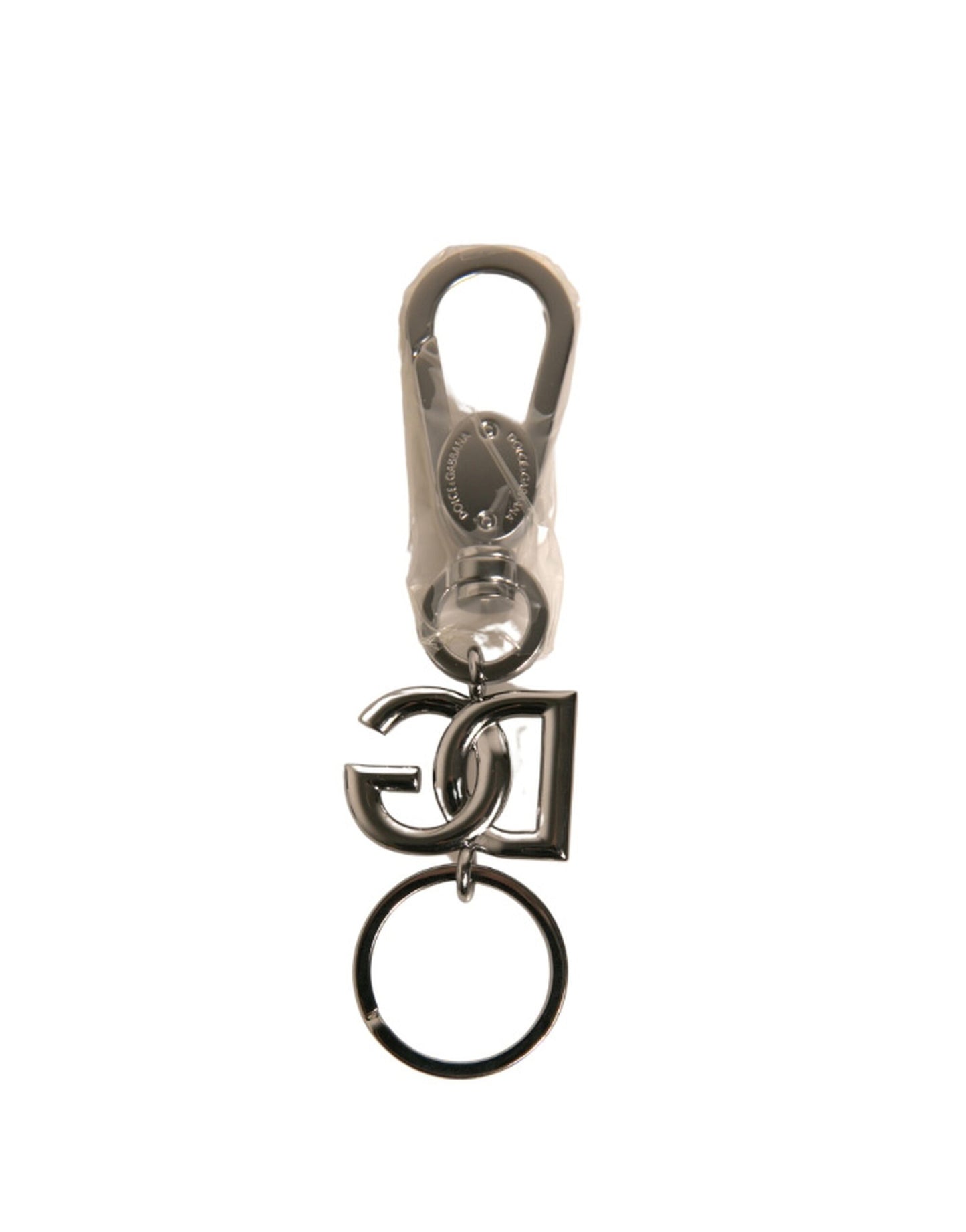 Dolce &amp; Gabbana Silver Brass DG Logo Keychain Metal Ring Keyring