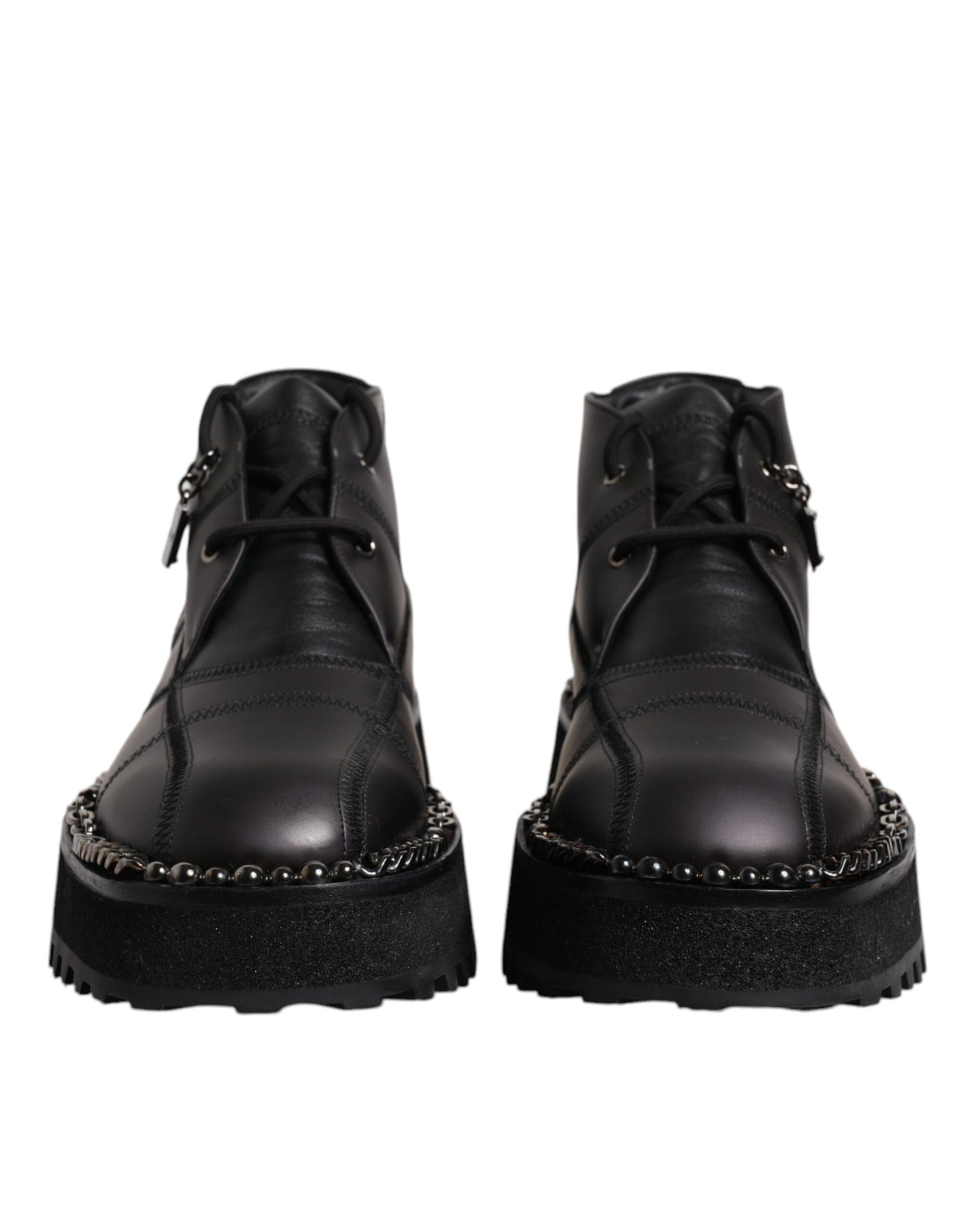 Dolce &amp; Gabbana Black Leather Lace Up Ankle Boots Shoes