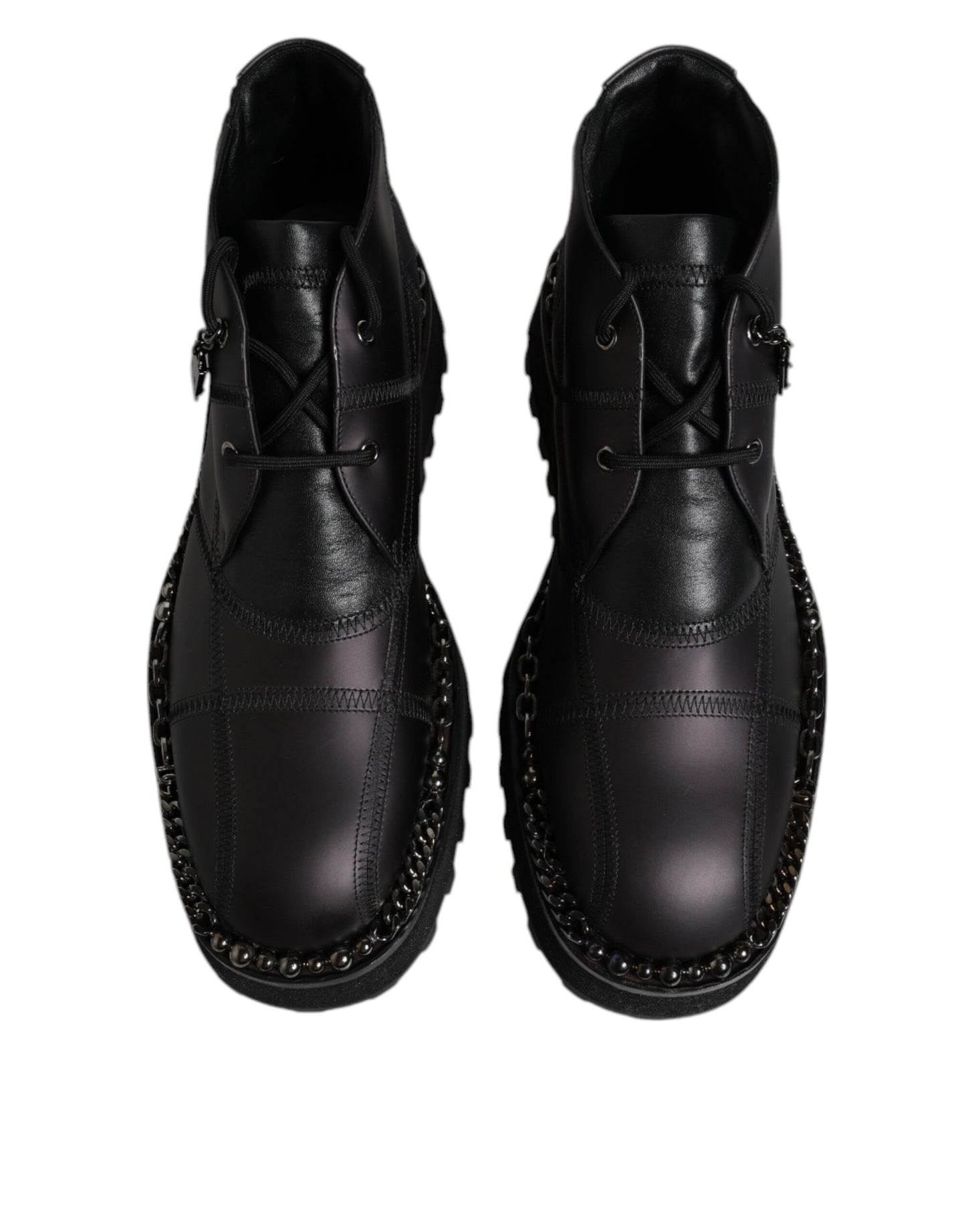 Dolce &amp; Gabbana Black Leather Lace Up Ankle Boots Shoes