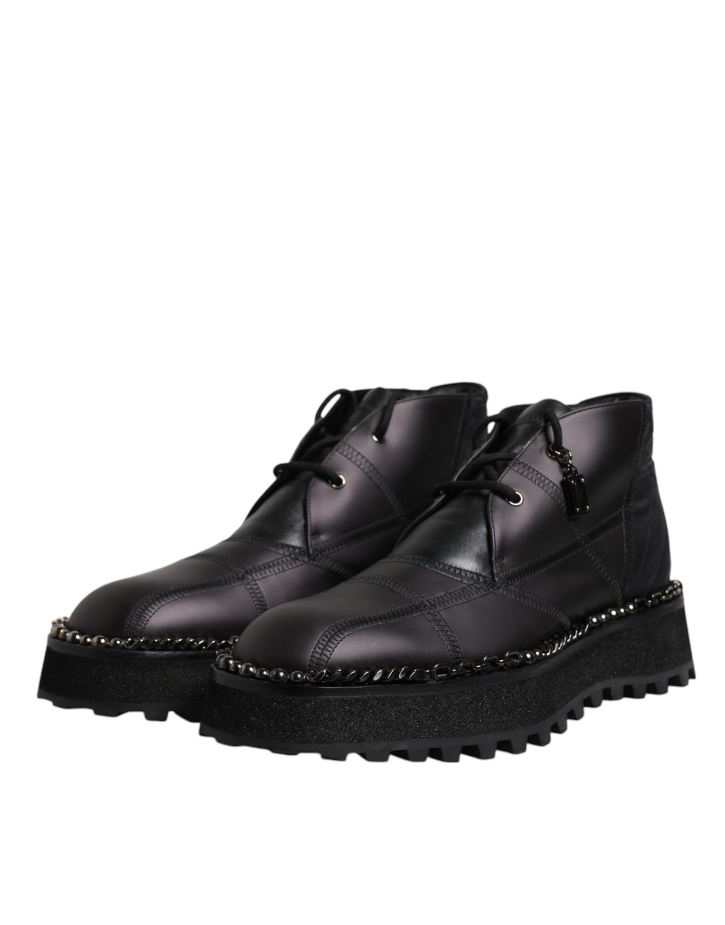 Dolce &amp; Gabbana Black Leather Lace Up Ankle Boots Shoes