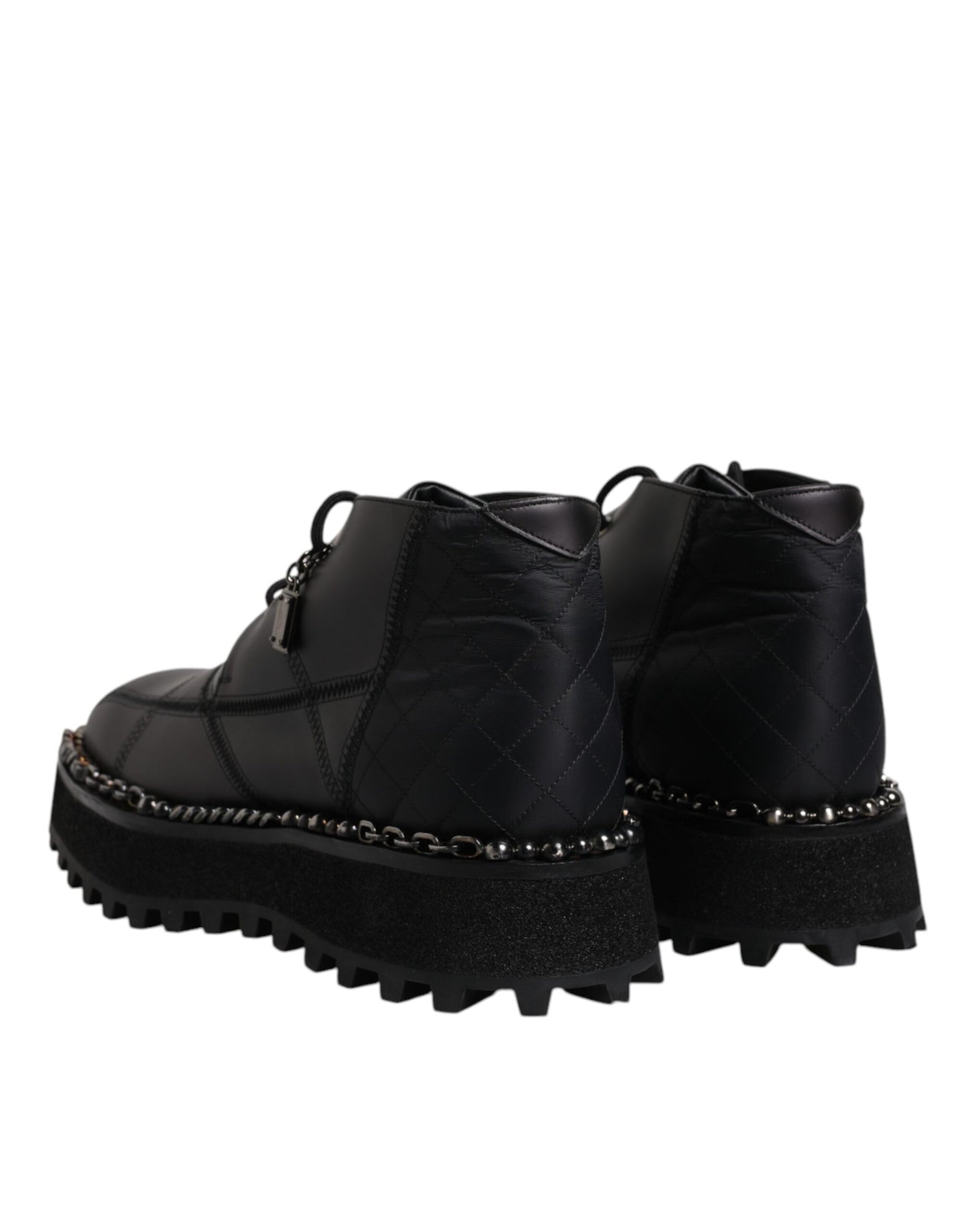 Dolce &amp; Gabbana Black Leather Lace Up Ankle Boots Shoes