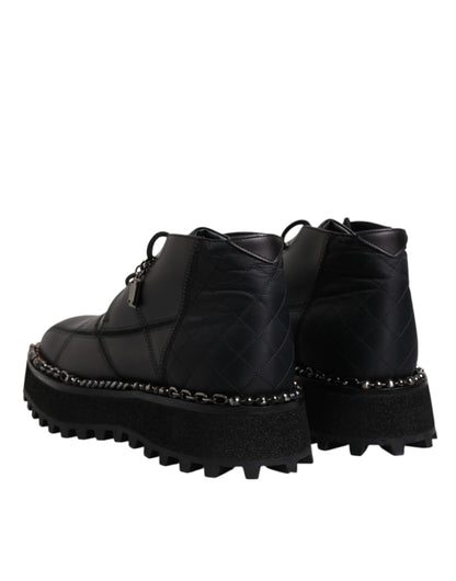 Dolce &amp; Gabbana Black Leather Lace Up Ankle Boots Shoes