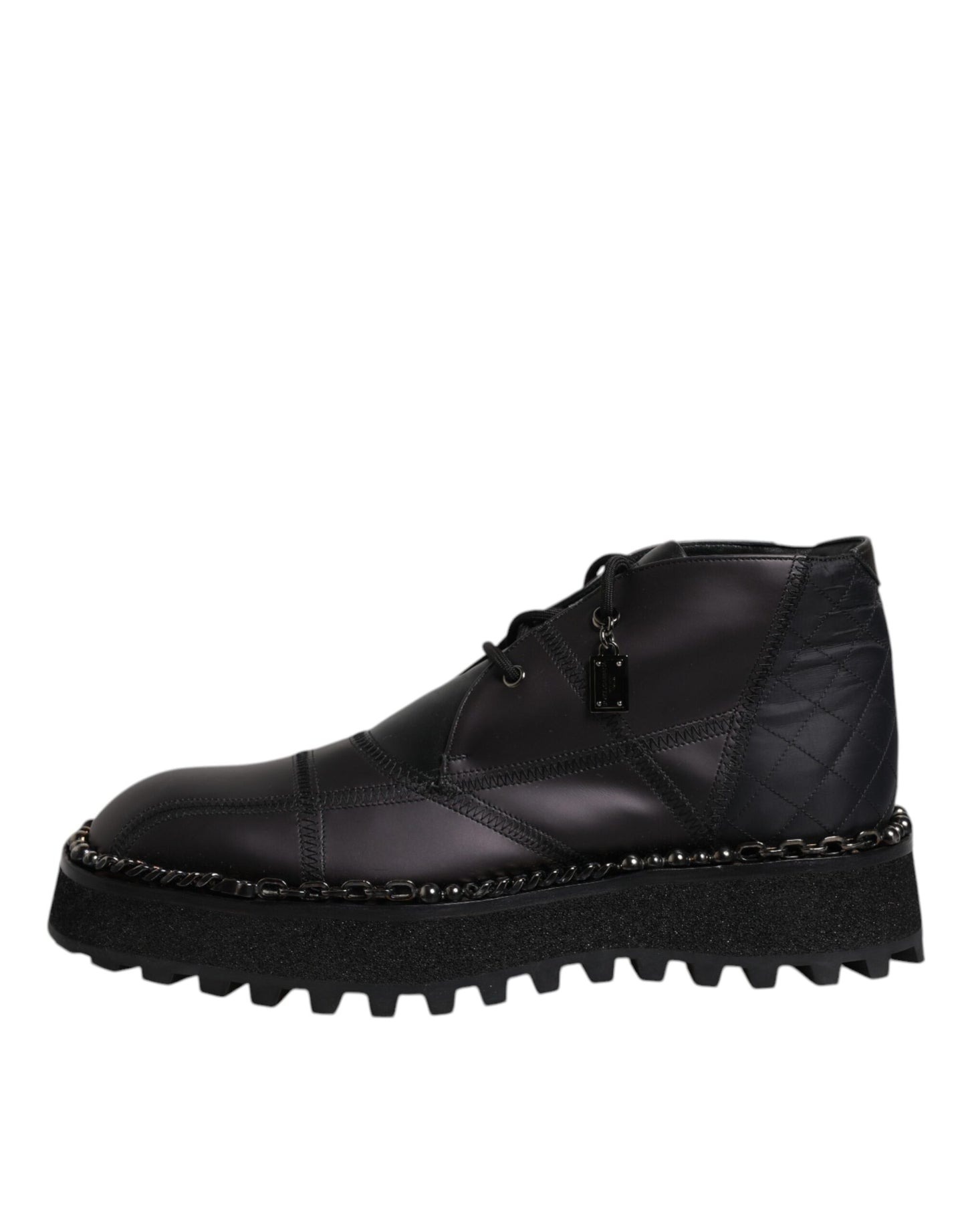Dolce &amp; Gabbana Black Leather Lace Up Ankle Boots Shoes