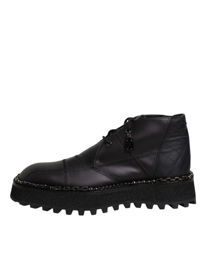 Dolce &amp; Gabbana Black Leather Lace Up Ankle Boots Shoes