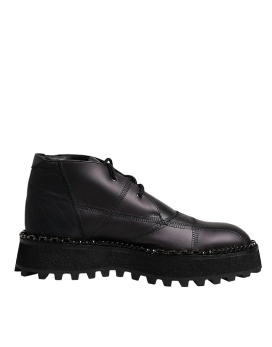 Dolce &amp; Gabbana Black Leather Lace Up Ankle Boots Shoes