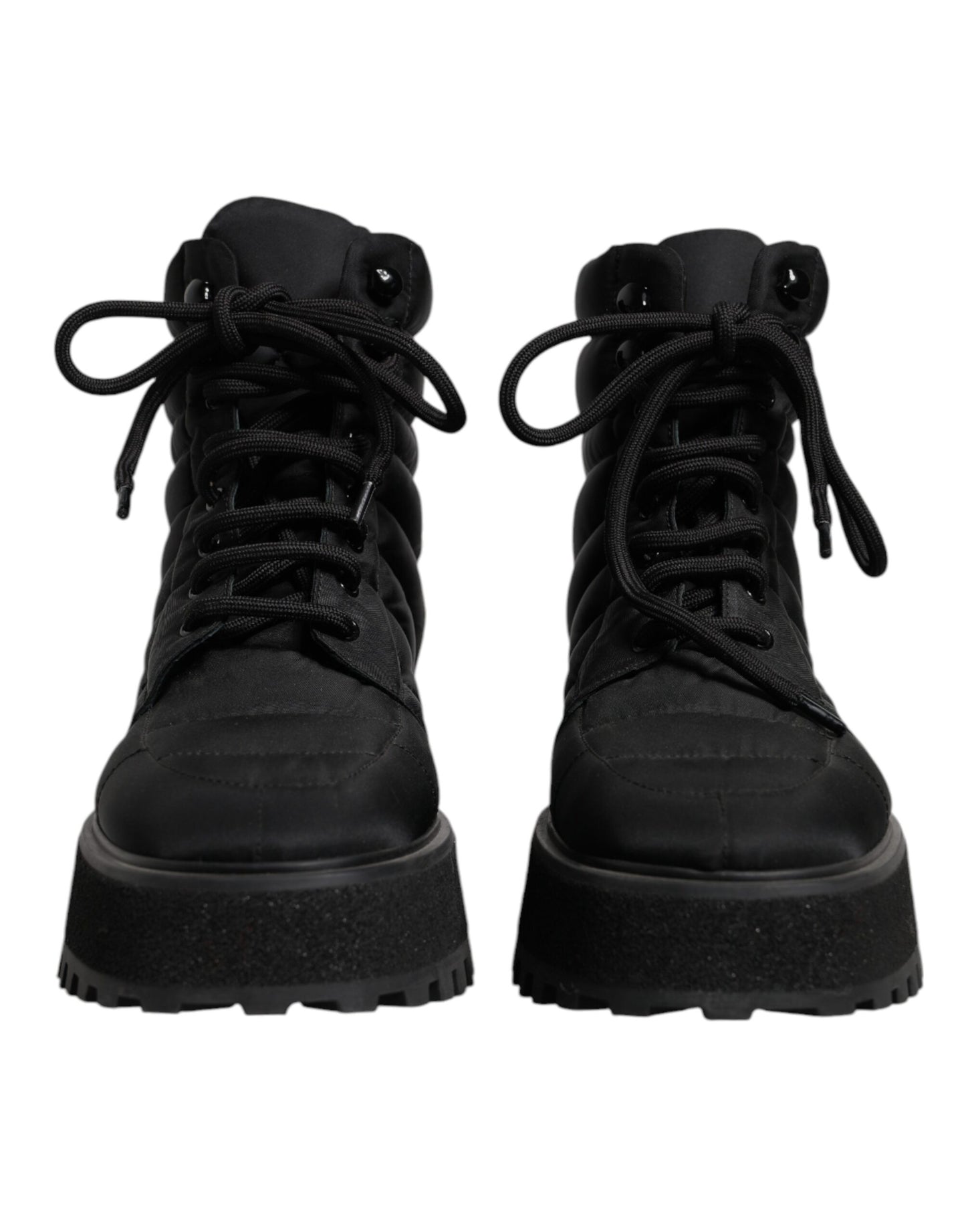 Dolce &amp; Gabbana Black Padded Mid Calf Lace Up Boots Shoes