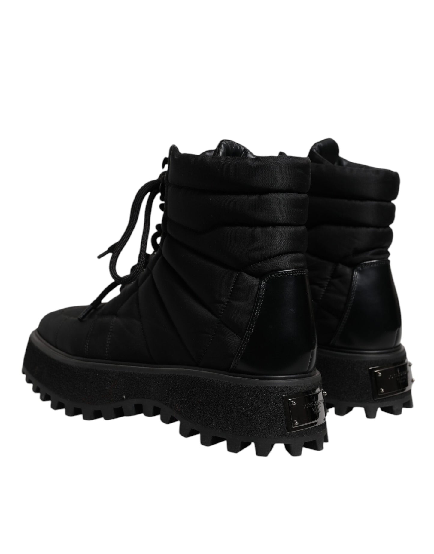 Dolce &amp; Gabbana Black Padded Mid Calf Lace Up Boots Shoes