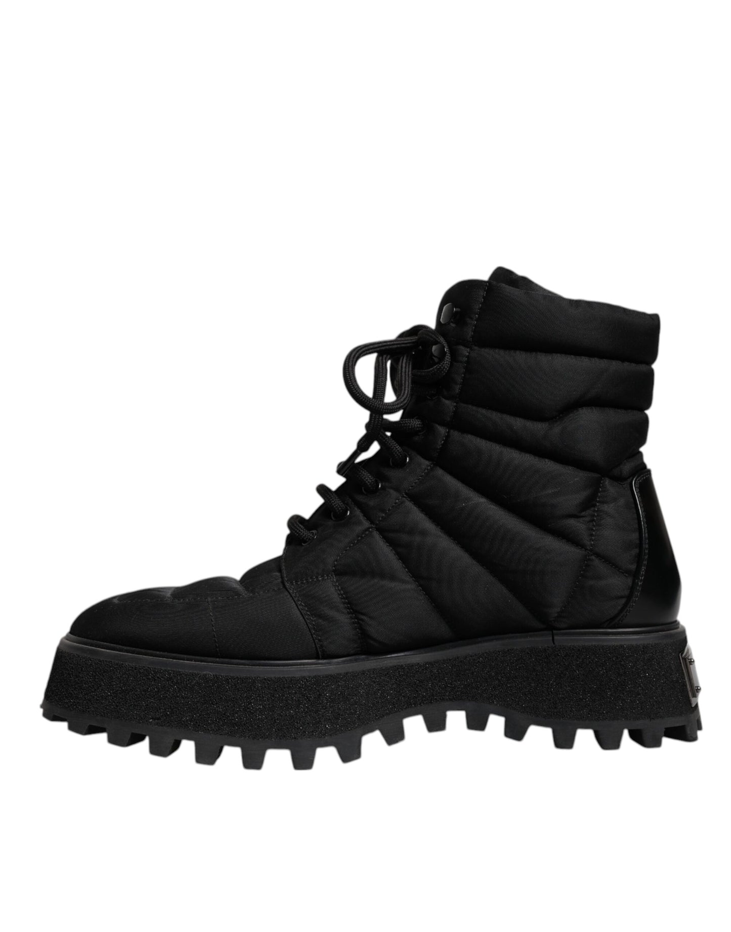 Dolce &amp; Gabbana Black Padded Mid Calf Lace Up Boots Shoes