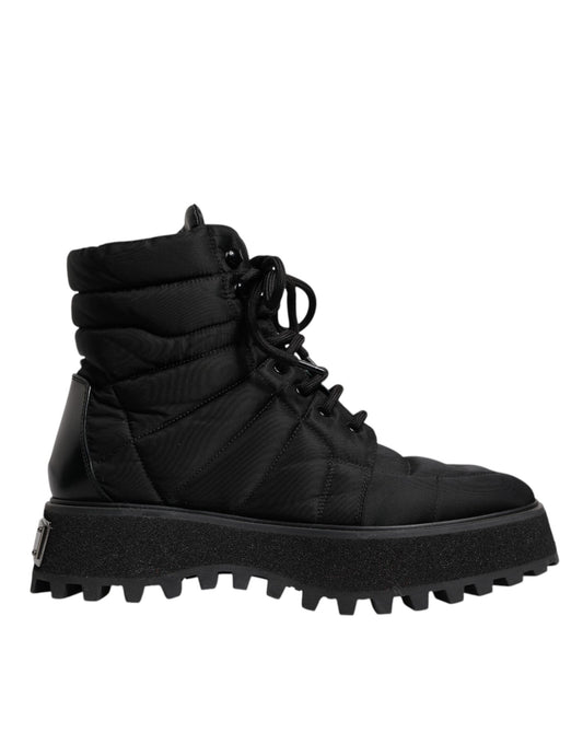 Dolce &amp; Gabbana Black Padded Mid Calf Lace Up Boots Shoes