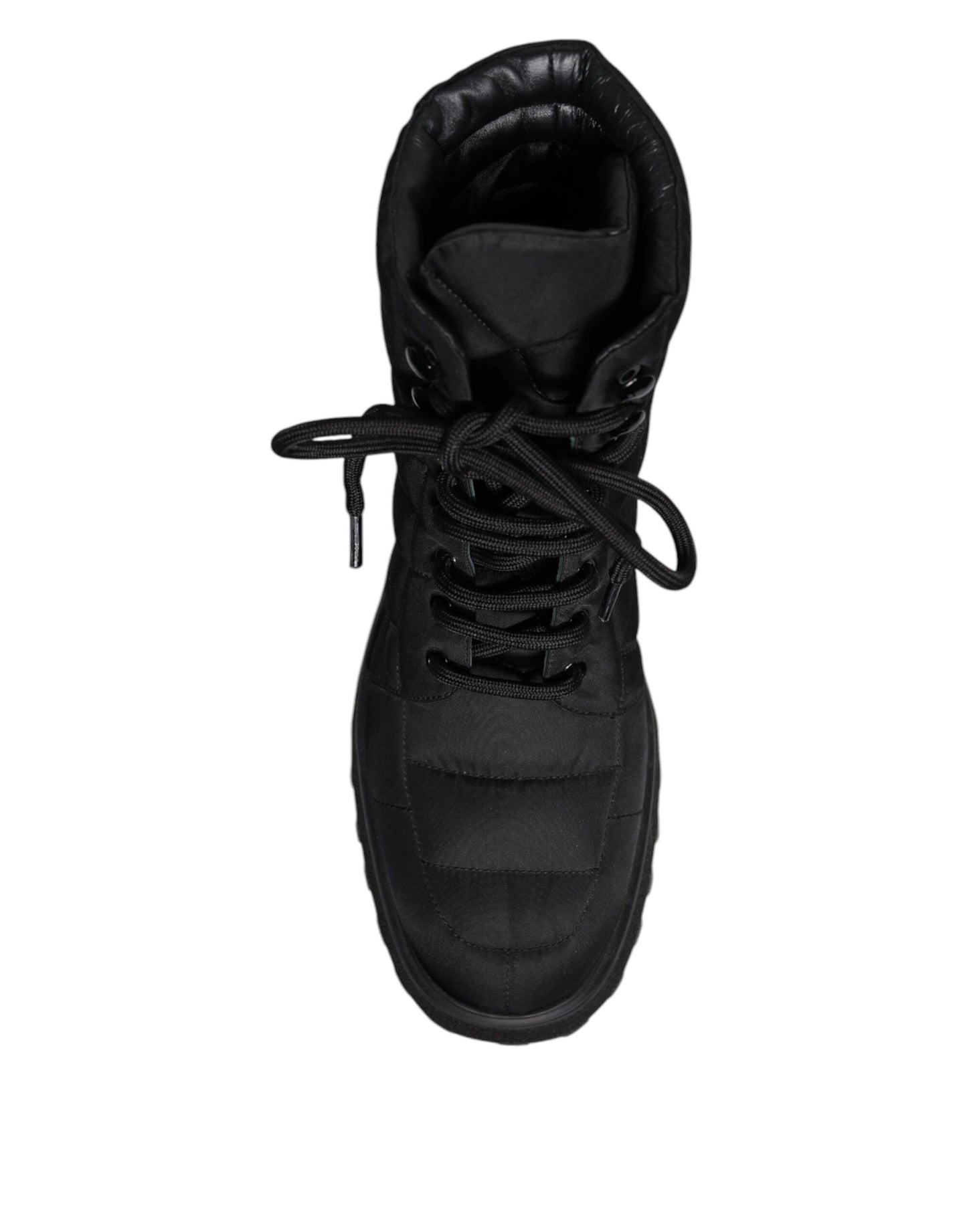 Dolce &amp; Gabbana Black Padded Mid Calf Lace Up Boots Shoes