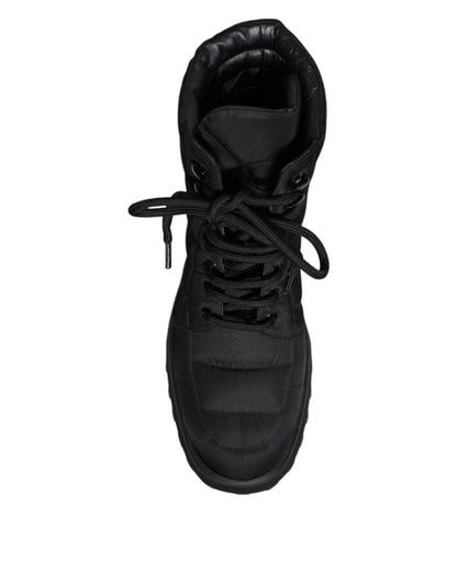 Dolce &amp; Gabbana Black Padded Mid Calf Lace Up Boots Shoes