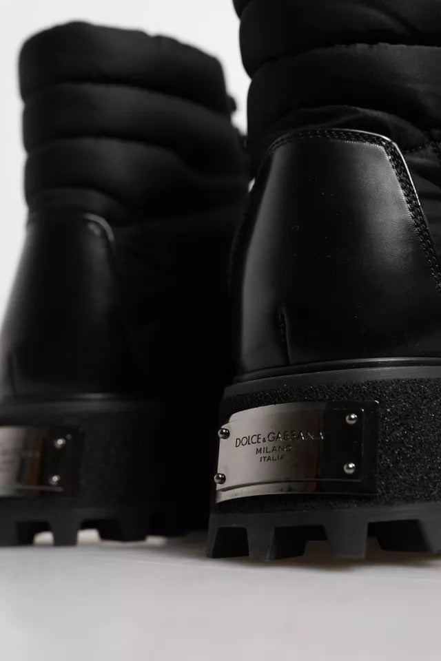 Dolce &amp; Gabbana Black Padded Mid Calf Lace Up Boots Shoes