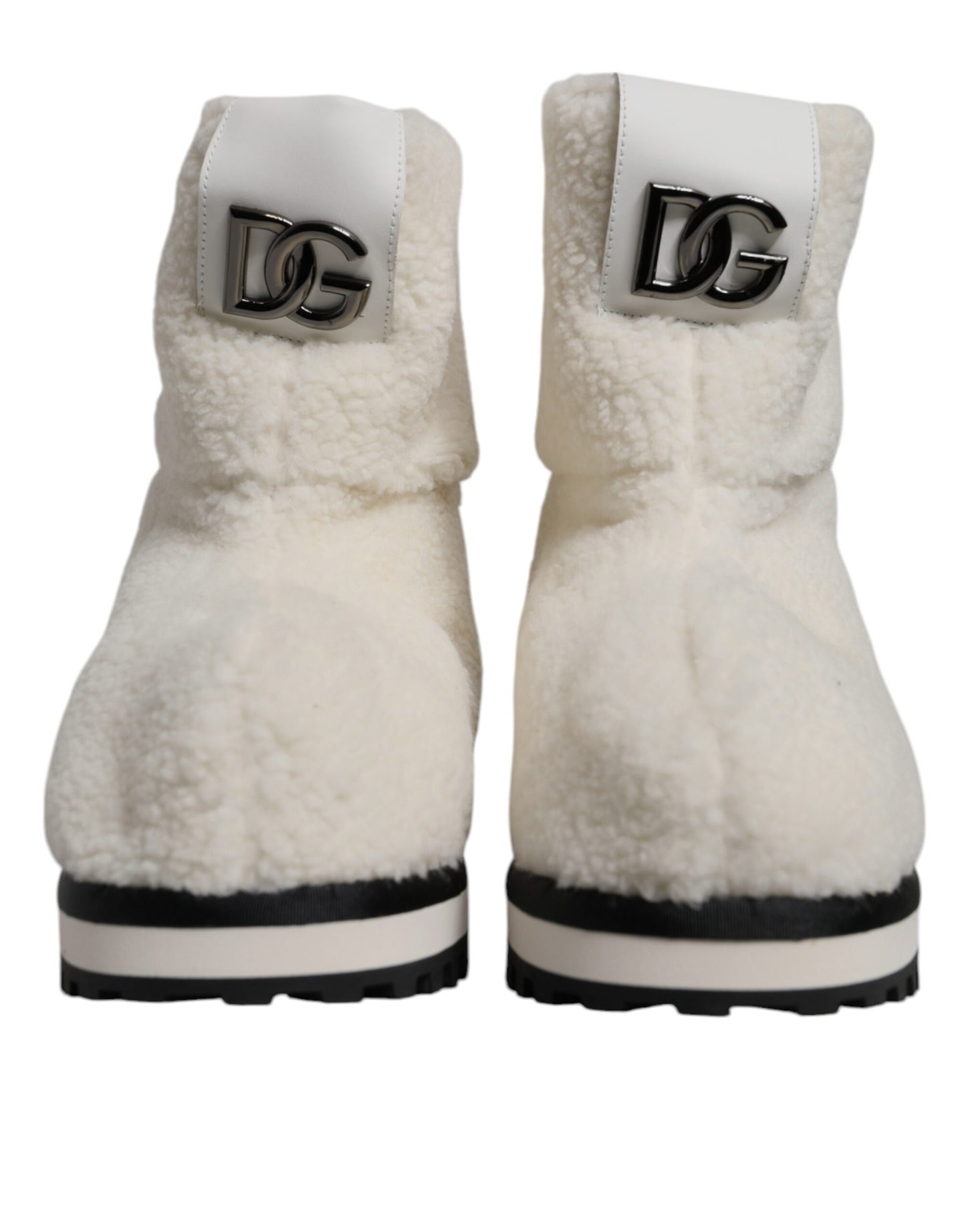 Dolce &amp; Gabbana White Plush Logo Padded Mid Calf Boots Shoes