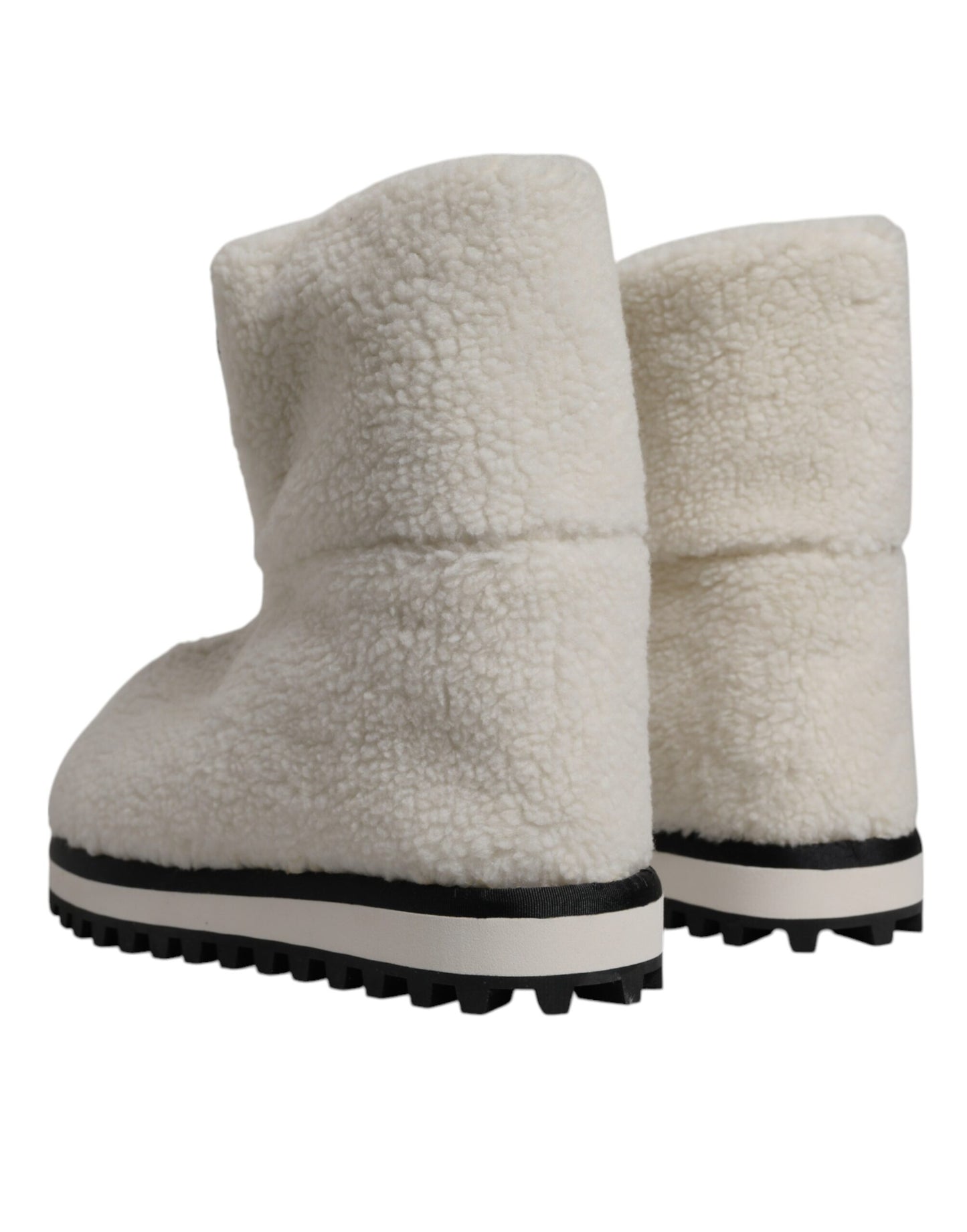 Dolce &amp; Gabbana White Plush Logo Padded Mid Calf Boots Shoes