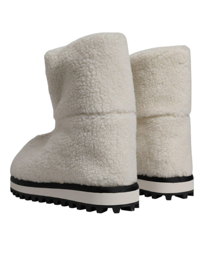 Dolce &amp; Gabbana White Plush Logo Padded Mid Calf Boots Shoes