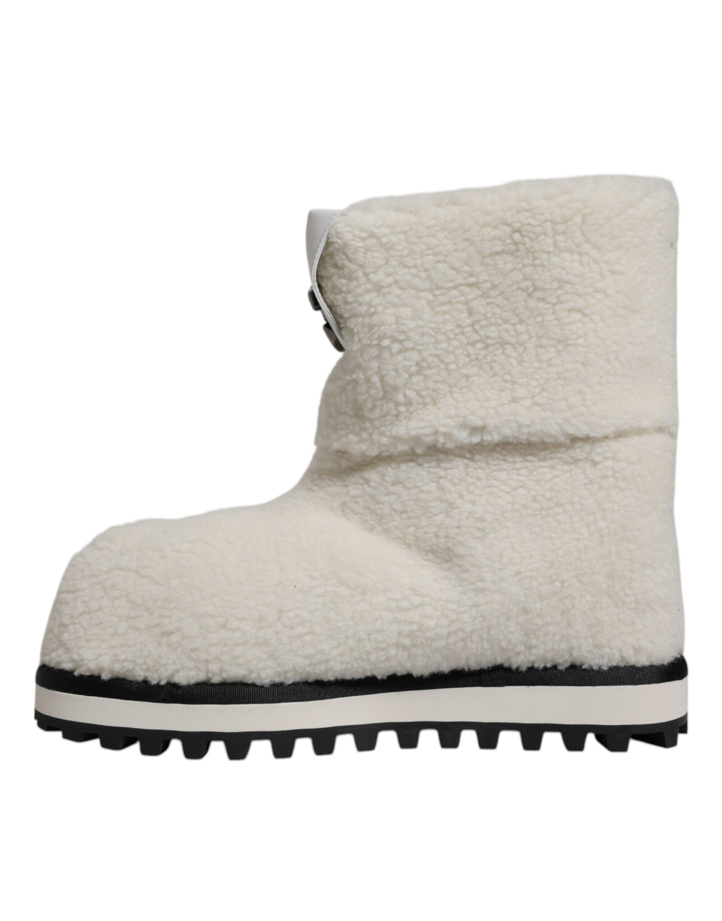 Dolce &amp; Gabbana White Plush Logo Padded Mid Calf Boots Shoes