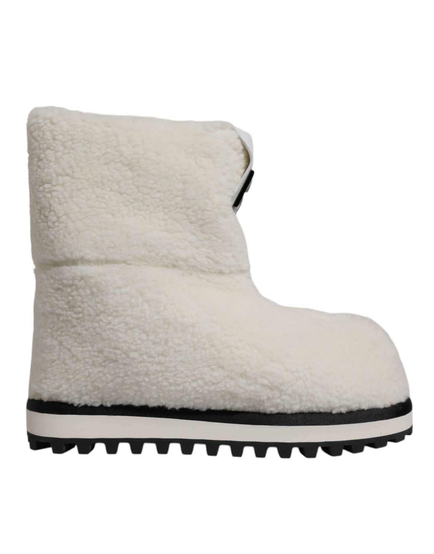 Dolce &amp; Gabbana White Plush Logo Padded Mid Calf Boots Shoes
