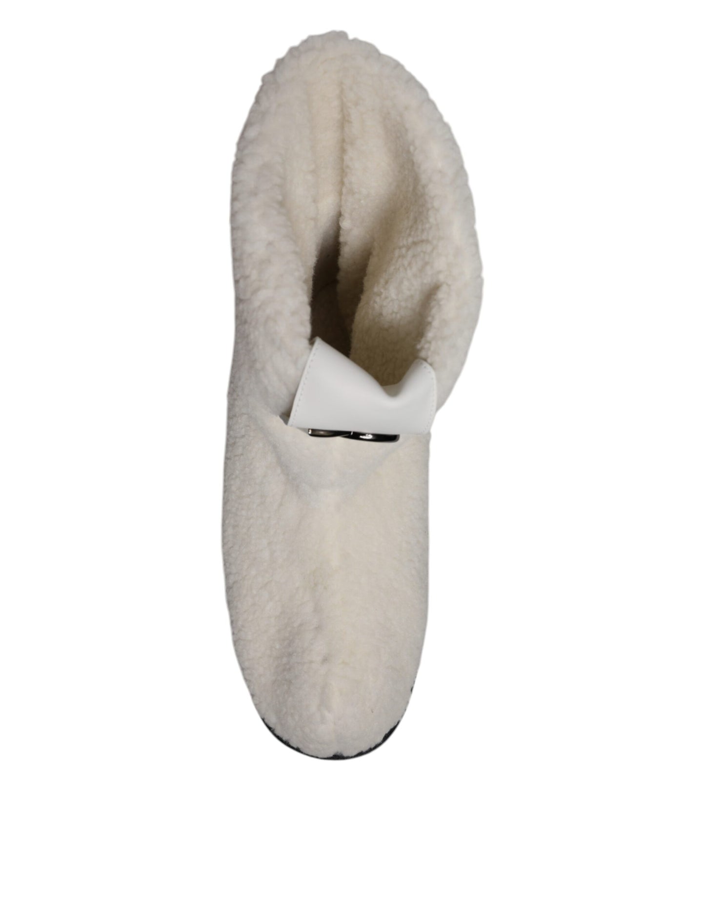 Dolce &amp; Gabbana White Plush Logo Padded Mid Calf Boots Shoes