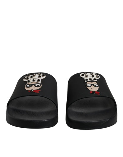 Dolce &amp; Gabbana Schwarze Leder-Sandalen, Strandschuhe