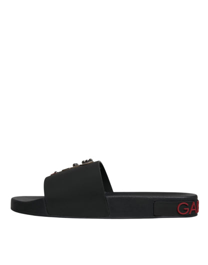 Dolce &amp; Gabbana Schwarze Leder-Sandalen, Strandschuhe