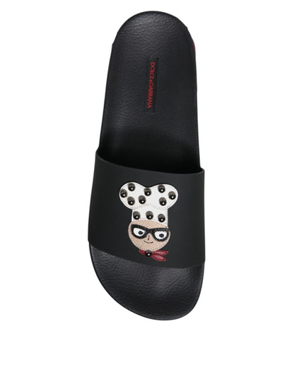 Dolce &amp; Gabbana Schwarze Leder-Sandalen, Strandschuhe