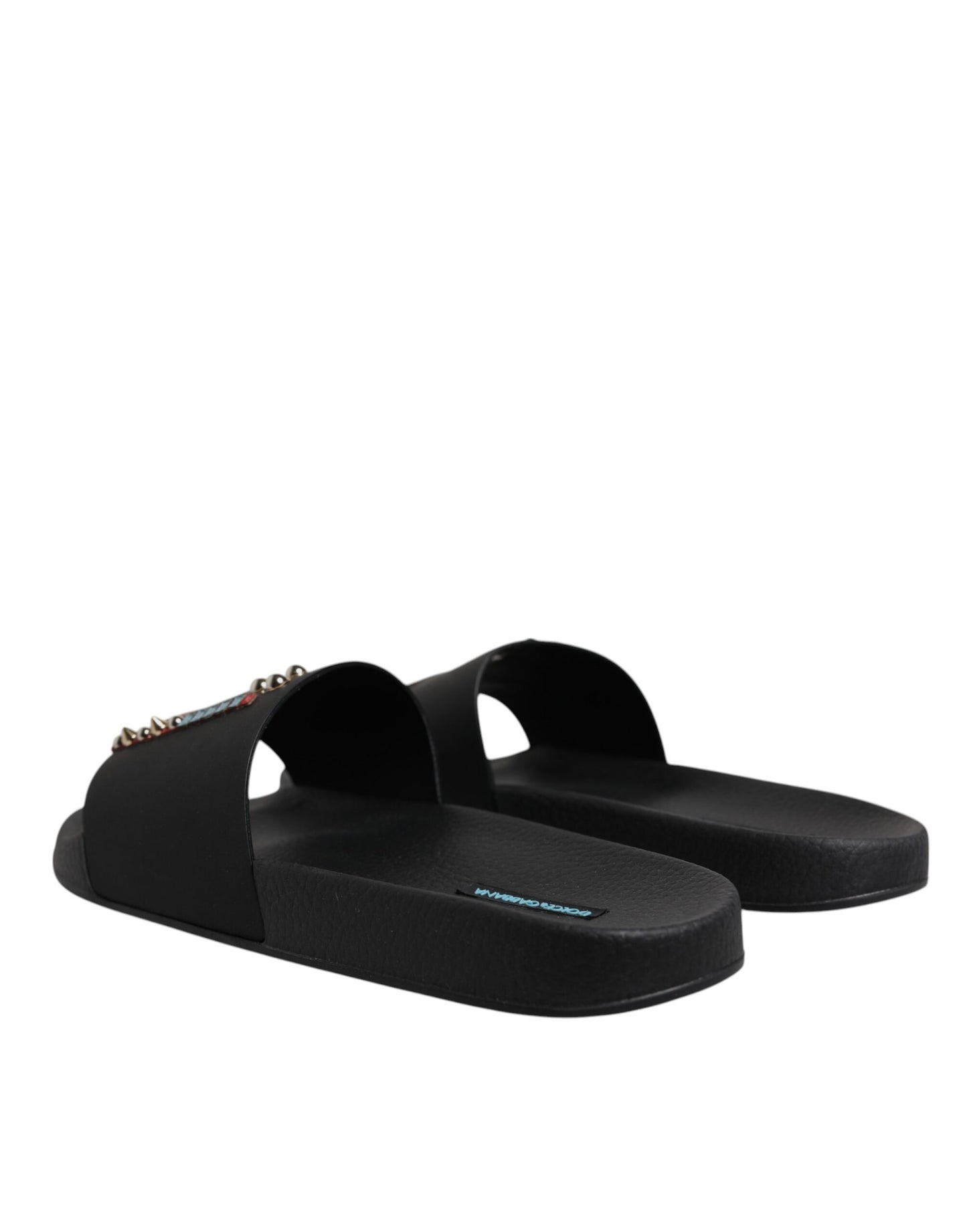 Dolce &amp; Gabbana Schwarze Taucher Leder Flats Slides Sandalen Beachwear Schuhe