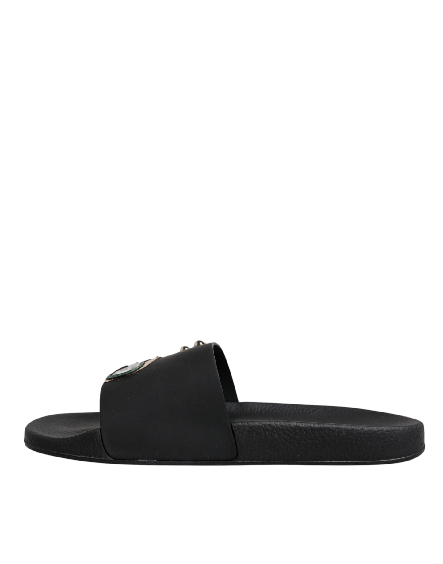 Dolce &amp; Gabbana Schwarze Taucher Leder Flats Slides Sandalen Beachwear Schuhe