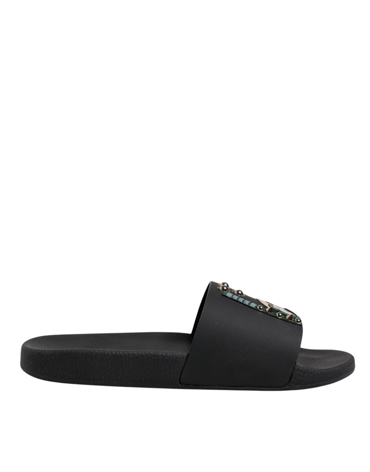 Dolce &amp; Gabbana Schwarze Taucher Leder Flats Slides Sandalen Beachwear Schuhe