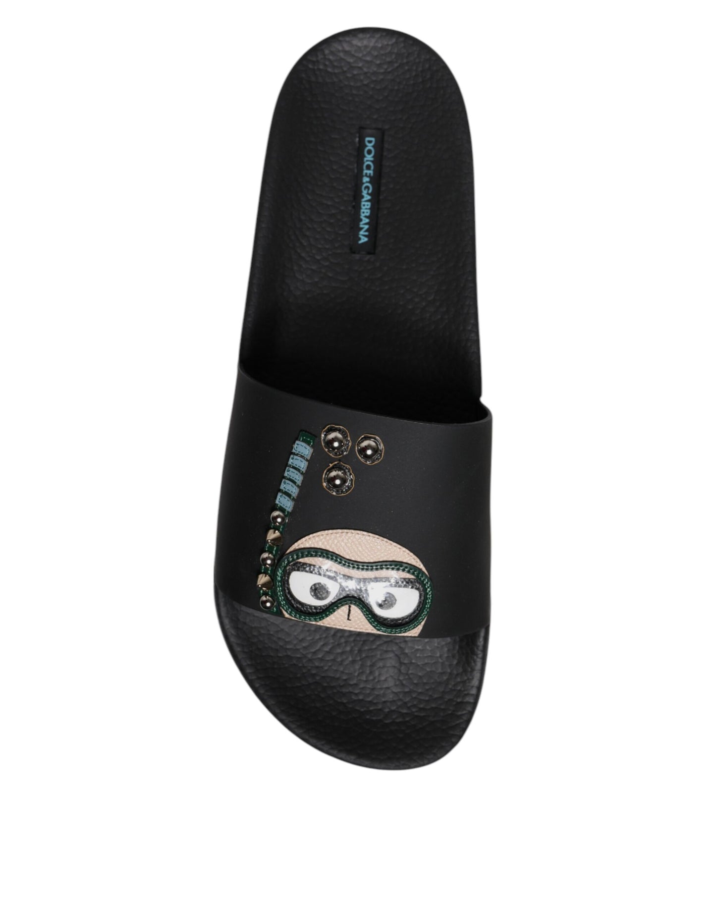 Dolce &amp; Gabbana Schwarze Taucher Leder Flats Slides Sandalen Beachwear Schuhe