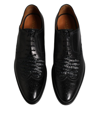 Dolce &amp; Gabbana – Derby-Schuhe aus schwarzem Leder mit Flügelkappe und Schnürung für formelle Anlässe
