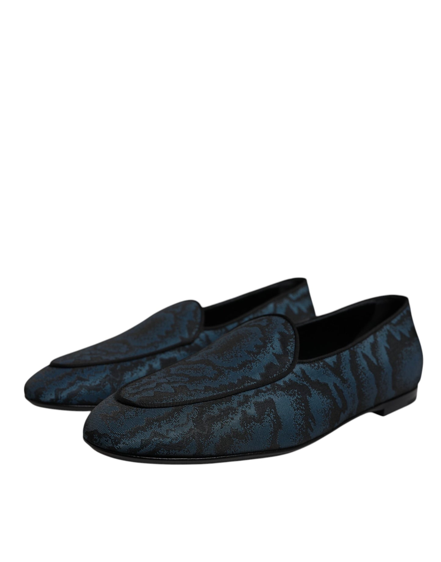 Dolce &amp; Gabbana Blue Black Flats Men Loafers Dress Shoes