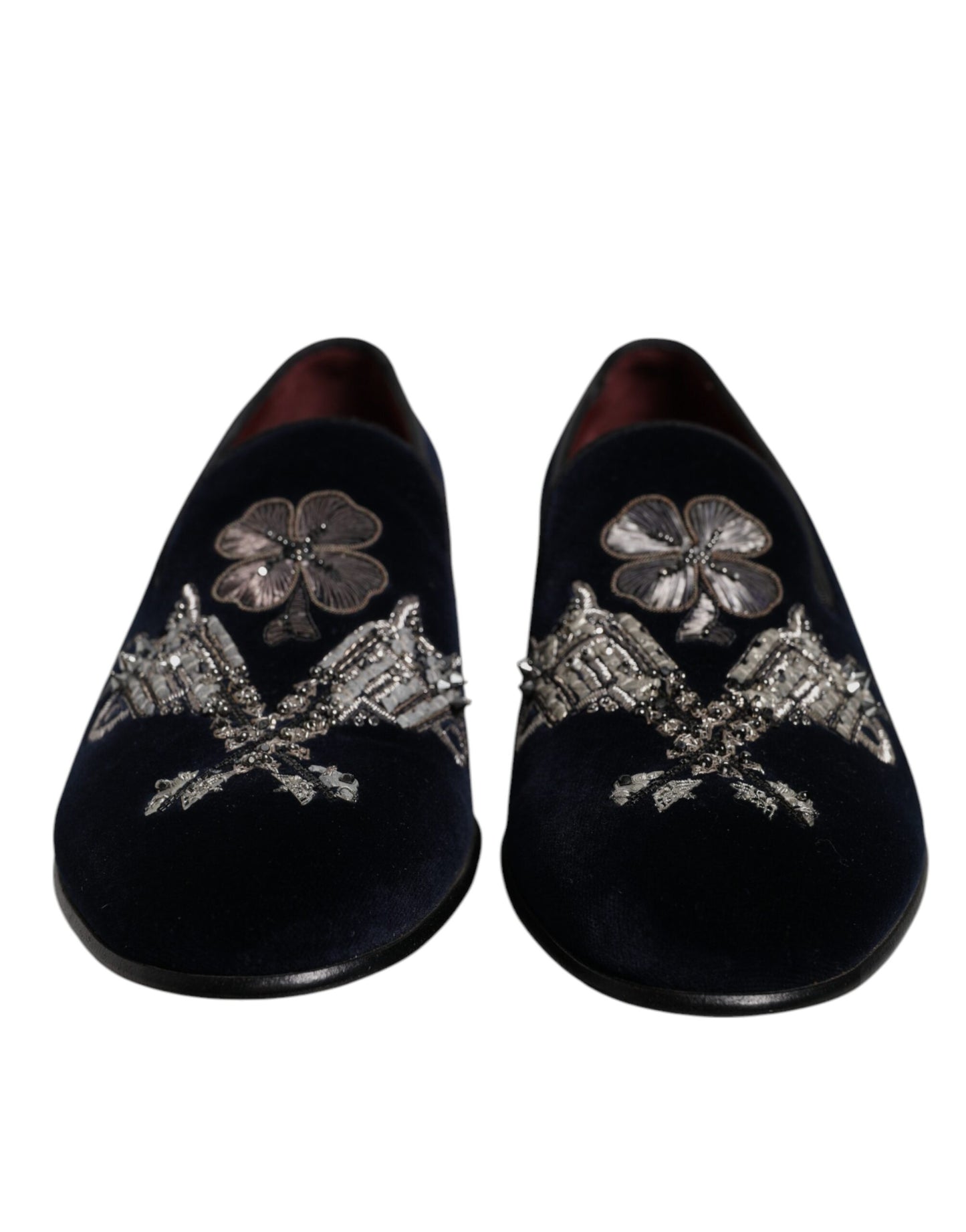 Dolce &amp; Gabbana Black Velvet Floral Gun Loafers Dress Shoes