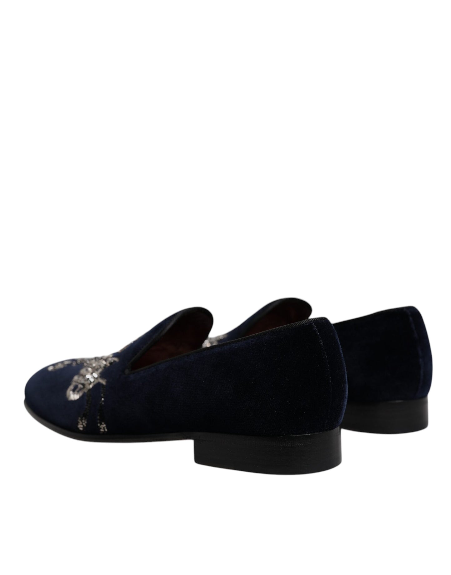 Dolce &amp; Gabbana Black Velvet Floral Gun Loafers Dress Shoes