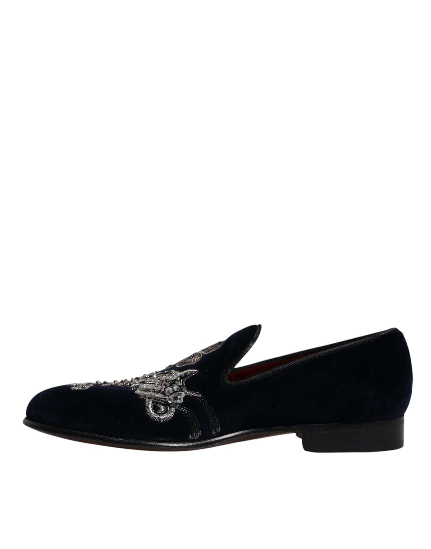 Dolce &amp; Gabbana Black Velvet Floral Gun Loafers Dress Shoes