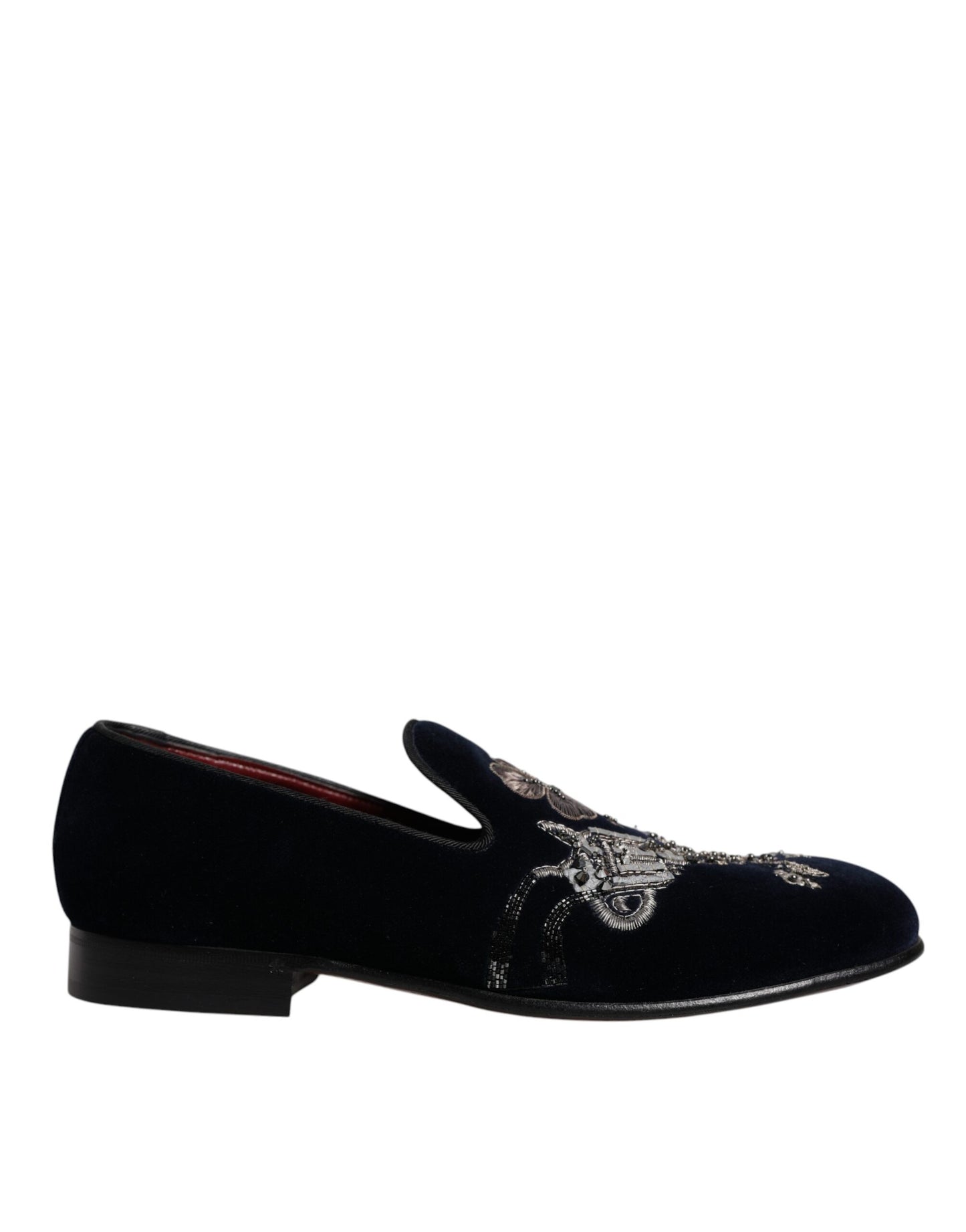 Dolce &amp; Gabbana Black Velvet Floral Gun Loafers Dress Shoes