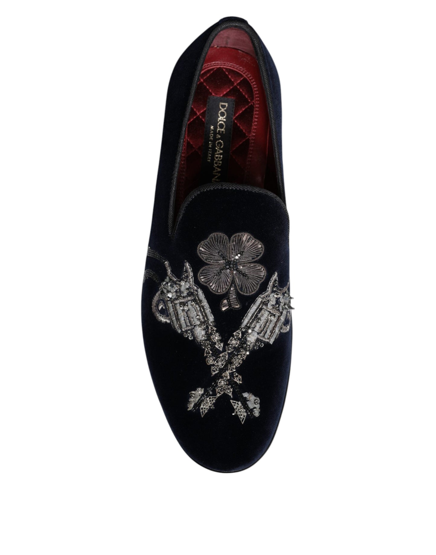 Dolce &amp; Gabbana Black Velvet Floral Gun Loafers Dress Shoes
