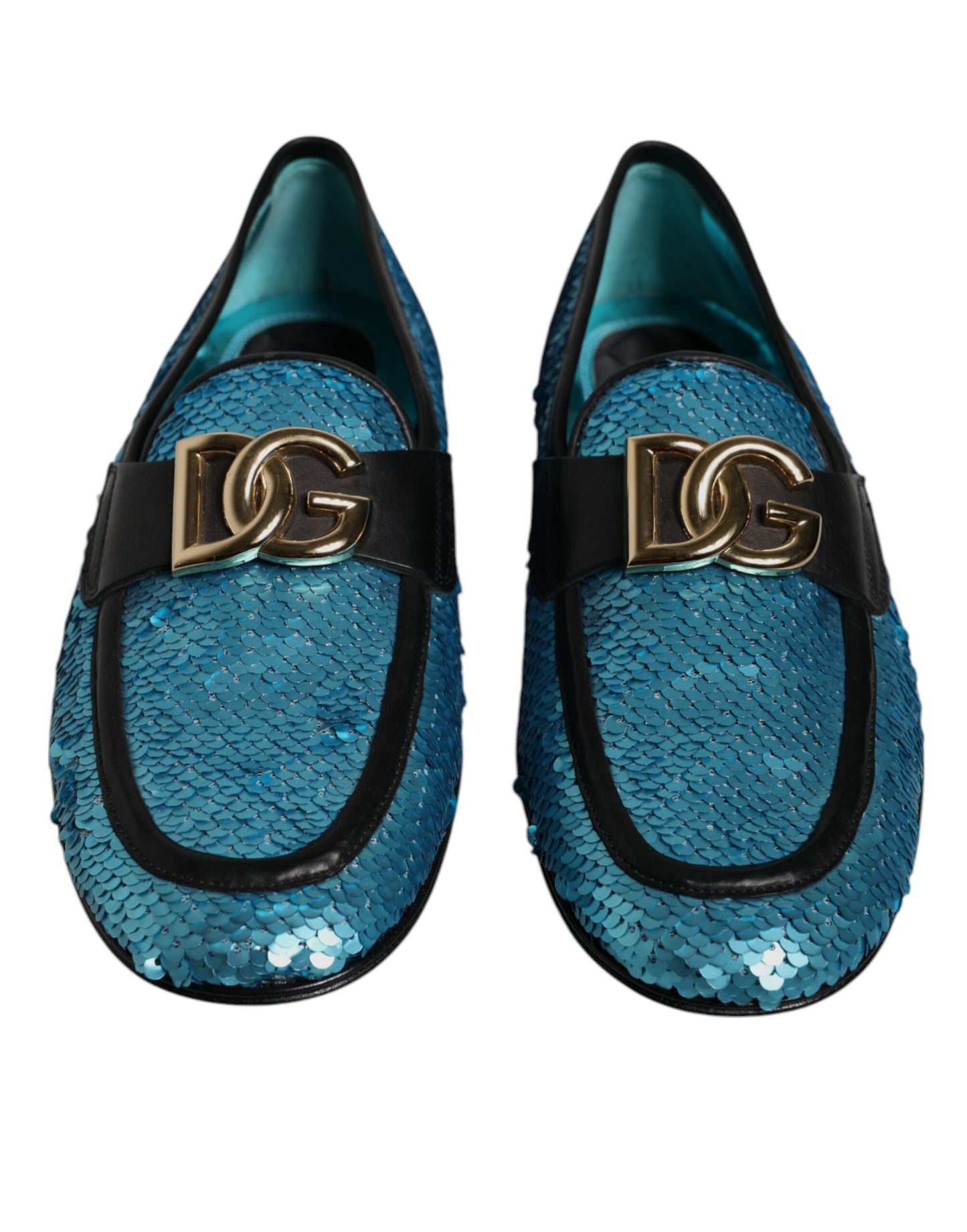 Dolce &amp; Gabbana Blue Sequined Loafers Formal Dress Shoes