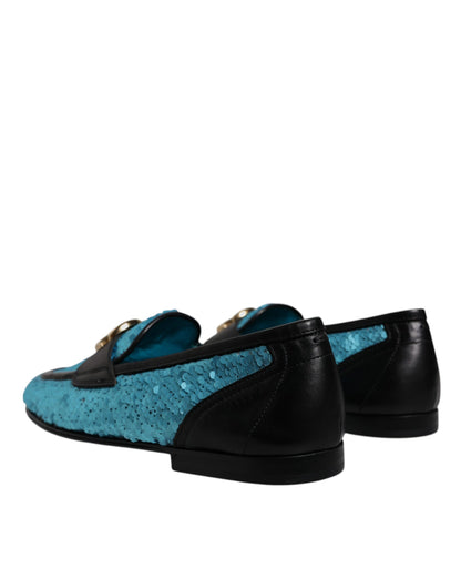 Dolce &amp; Gabbana Blue Sequined Loafers Formal Dress Shoes